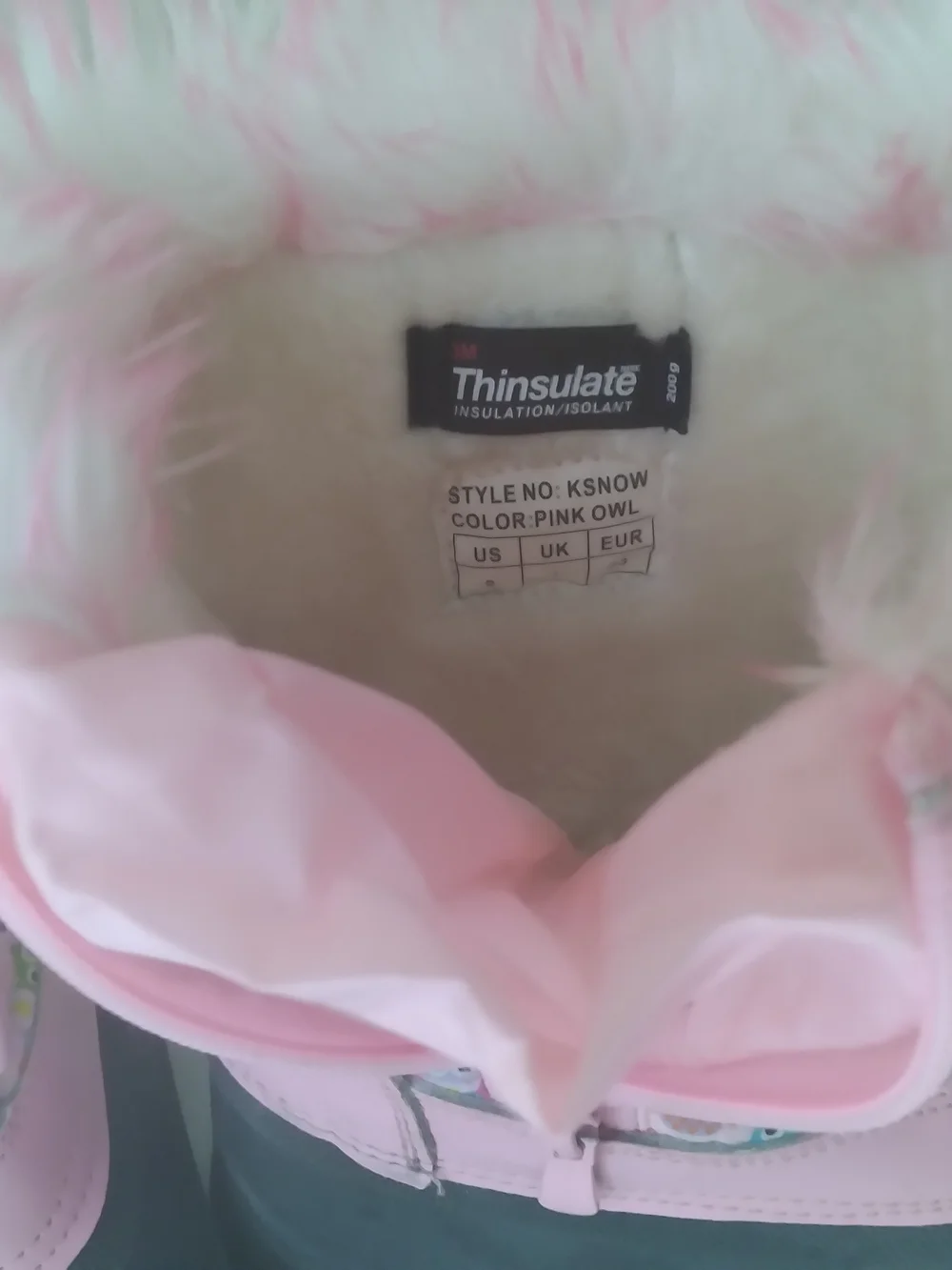 3M Thinsulate Pink Owl Kids WinterSnow Rain Boots with Faux Fur Trim